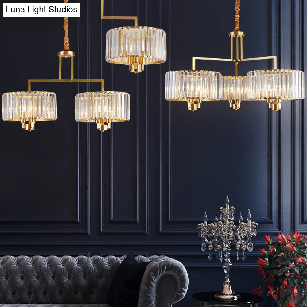 Contemporary Gold Drum Chandelier - Clear Crystal 3/6/9 Heads Living Room Lighting 9 /