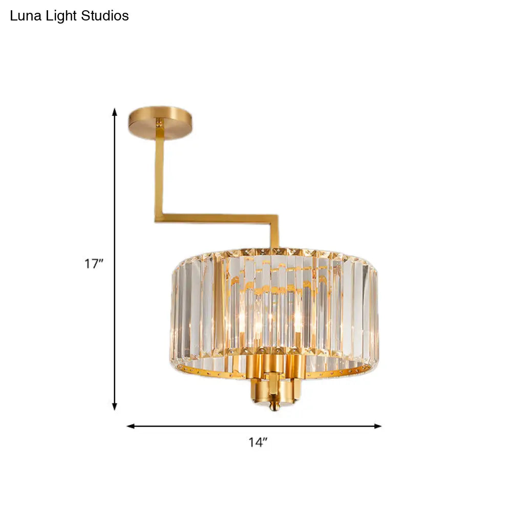 Contemporary Gold Drum Chandelier With Clear Crystal - 3/6/9 Head Suspension Light For Living Room