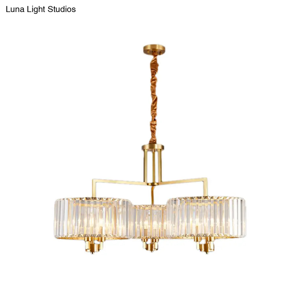 Contemporary Gold Drum Chandelier - Clear Crystal 3/6/9 Heads Living Room Lighting