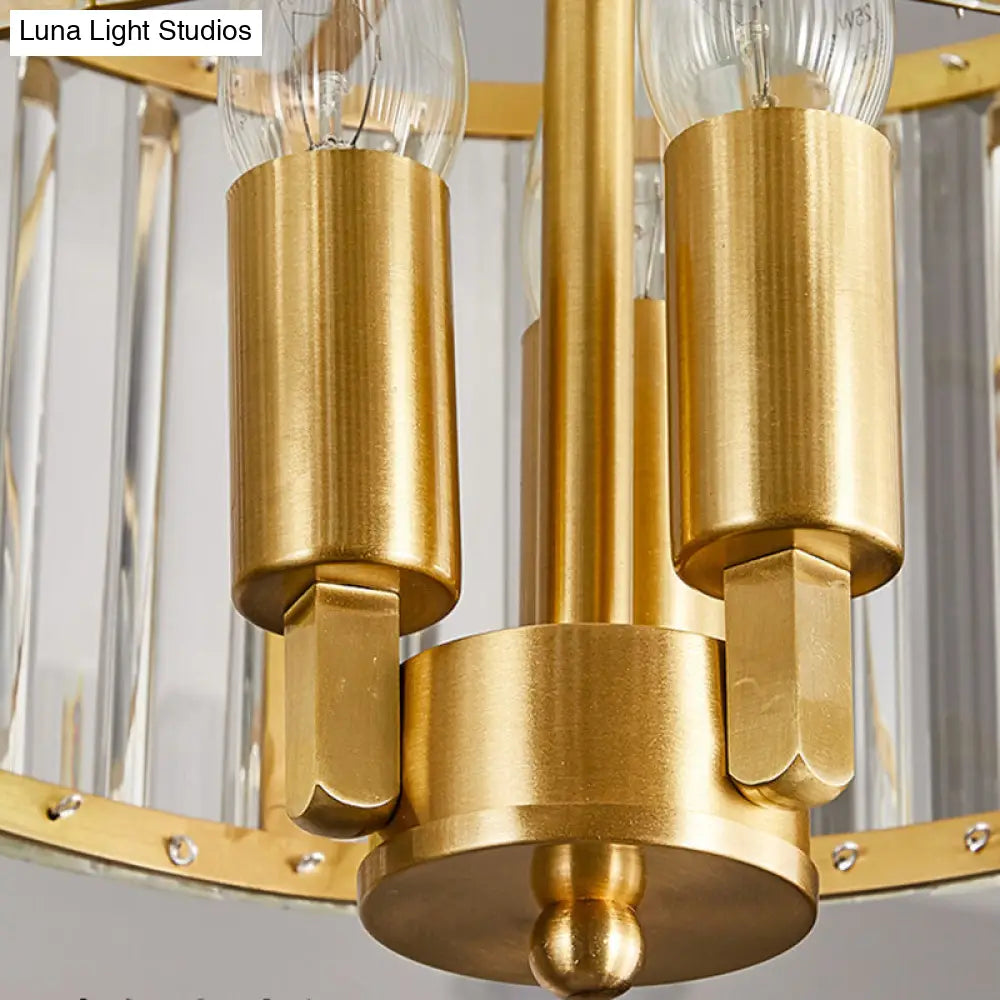 Contemporary Gold Drum Chandelier - Clear Crystal 3/6/9 Heads Living Room Lighting
