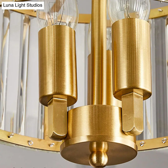 Contemporary Gold Drum Chandelier - Clear Crystal 3/6/9 Heads Living Room Lighting