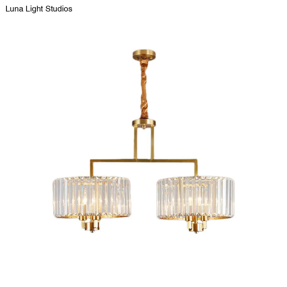 Contemporary Gold Drum Chandelier - Clear Crystal 3/6/9 Heads Living Room Lighting