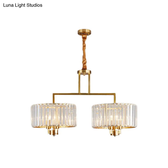 Contemporary Gold Drum Chandelier - Clear Crystal 3/6/9 Heads Living Room Lighting