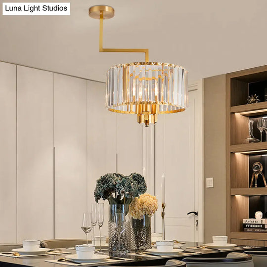 Contemporary Gold Drum Chandelier - Clear Crystal 3/6/9 Heads Living Room Lighting 3 /