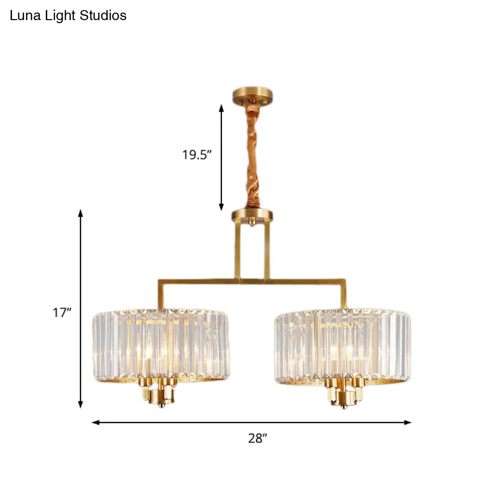 Contemporary Gold Drum Chandelier With Clear Crystal - 3/6/9 Head Suspension Light For Living Room
