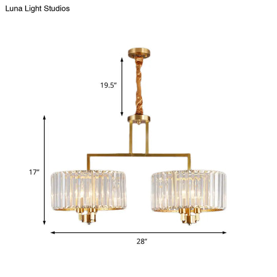 Contemporary Gold Drum Chandelier With Clear Crystal - 3/6/9 Head Suspension Light For Living Room