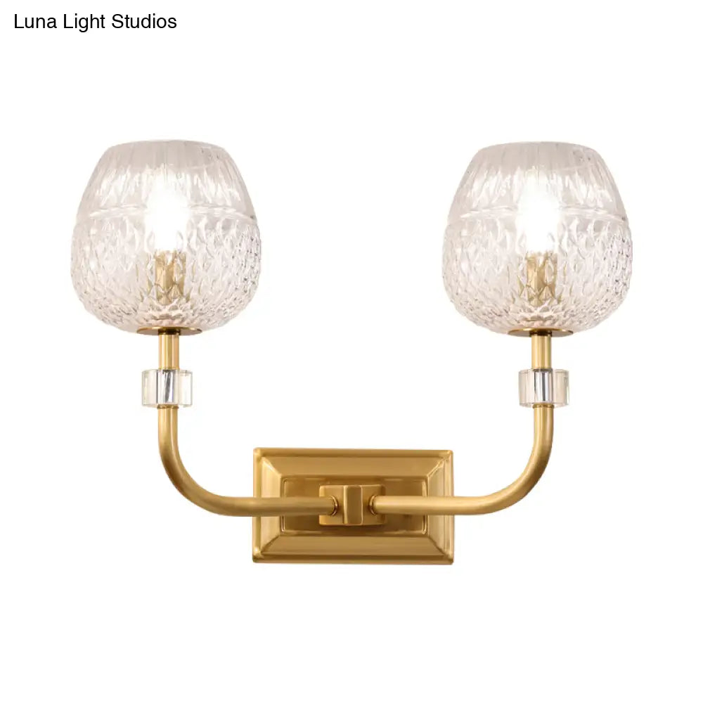 Contemporary Gold Finish Dome Foyer Wall Sconce With Clear Lattice Glass