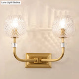 Contemporary Gold Finish Dome Foyer Wall Sconce With Clear Lattice Glass