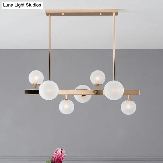 Contemporary Gold Frosted Glass Round Island Pendant Lighting - 7 Heads Fixture