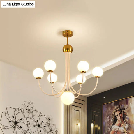 Contemporary Gold Glass Spherical Ceiling Chandelier With 5/7 Bulbs