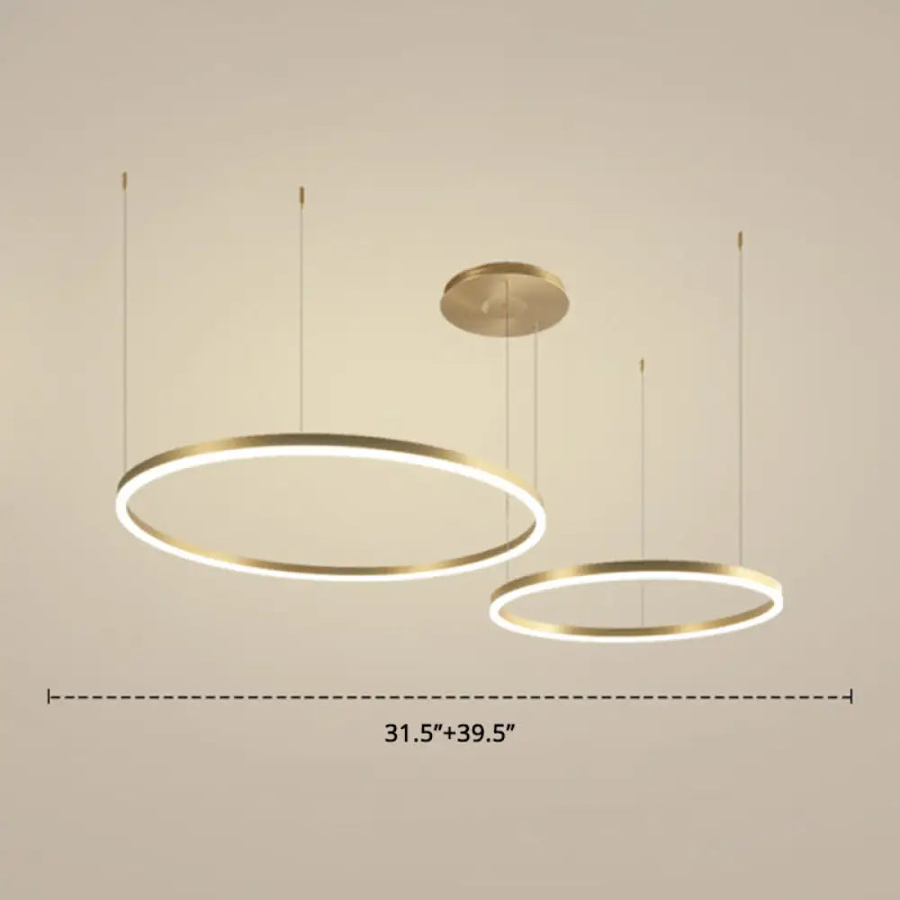 Contemporary Gold Led 2-Layer Chandelier Pendant Light With Metallic Ring / 39’