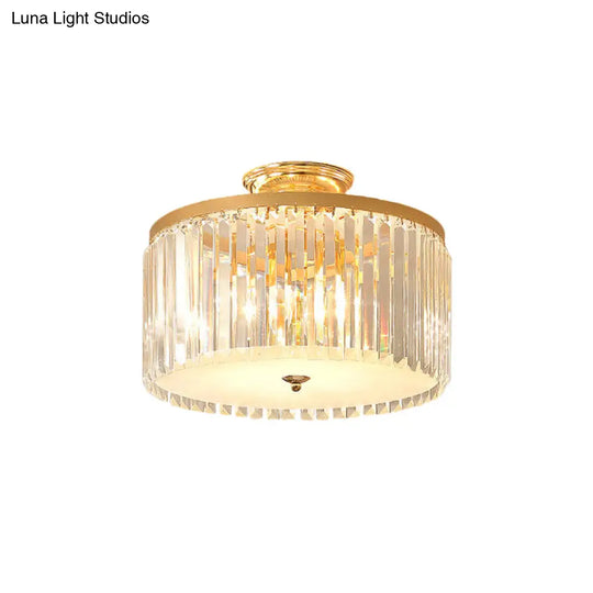 Contemporary Gold Led Ceiling Fixture For Bedroom With Crystal Rods