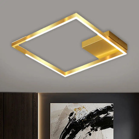 Contemporary Gold Led Ceiling Flush Light Fixture - 16’/19.5’ Wide Squared Cage Design