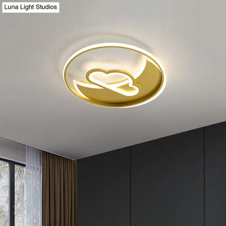 Contemporary Gold Led Ceiling Lamp With Star/Loving Heart Acrylic Shade - Flush Mount Fixture For
