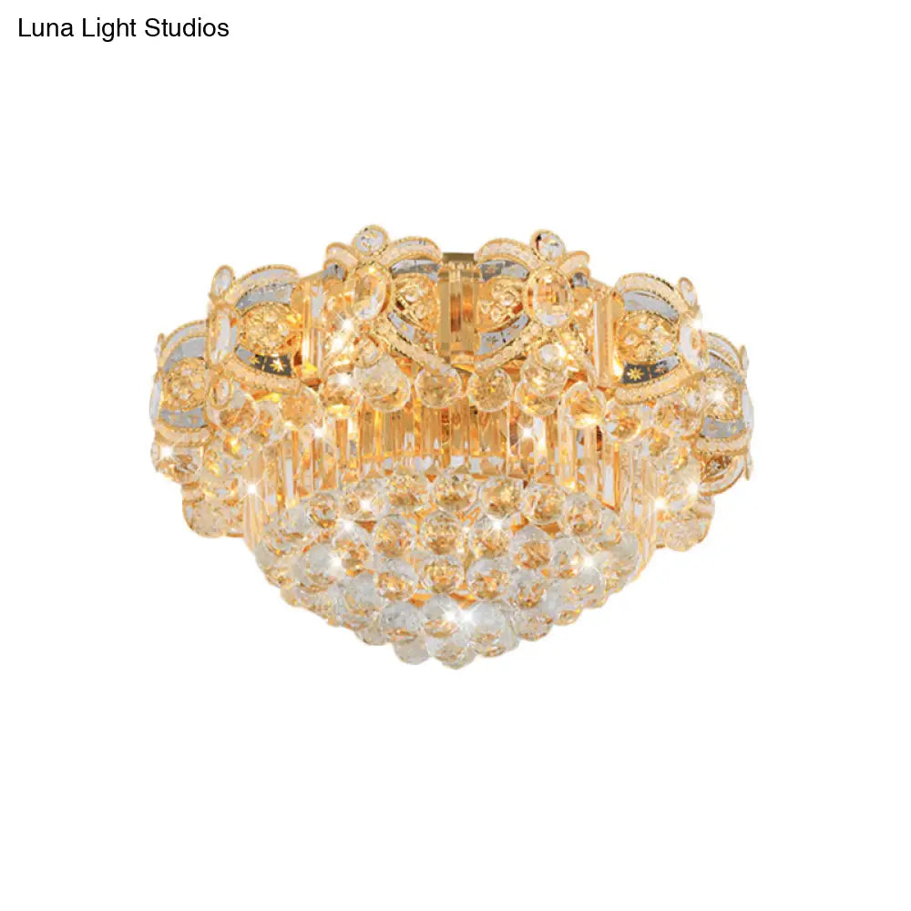 Contemporary Gold Led Crystal Ball Ceiling Flush Mount Light - 16’/23.5’ Width