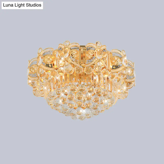 Contemporary Gold Led Crystal Ball Ceiling Flush Mount Light - 16’/23.5’ Width