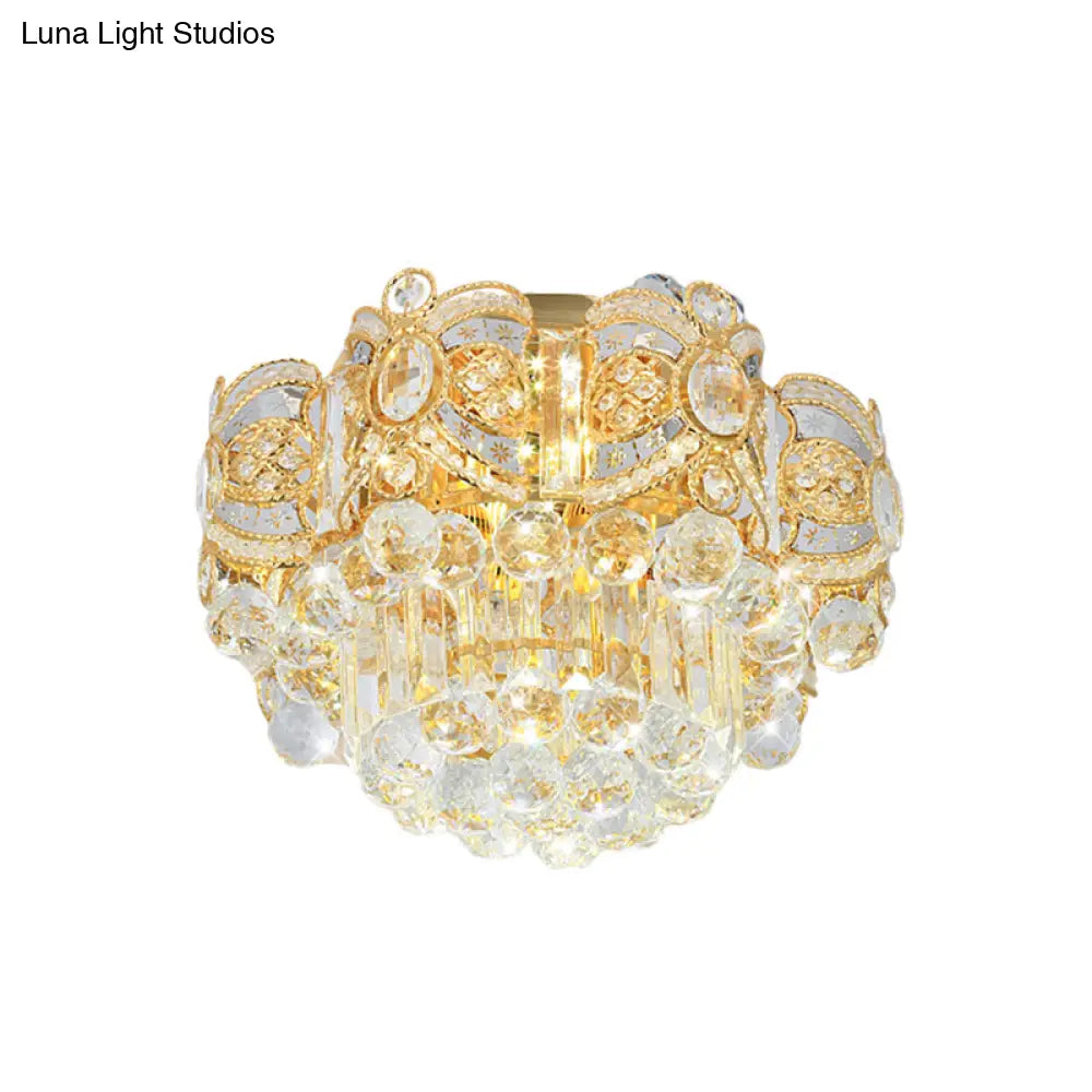 Contemporary Gold Led Crystal Ball Ceiling Flush Mount Light - 16’/23.5’ Width