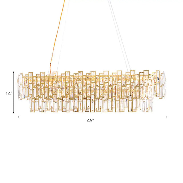 Contemporary Gold Led Crystal Block Linear Chandelier: Elegant Ceiling Lamp For Living Room (35.5/45