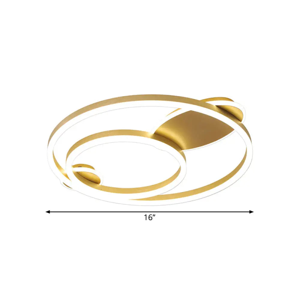 Contemporary Gold Led Flush Mount Bedroom Lighting - 16/19.5 Wide Ring Acrylic Shade In Warm/White