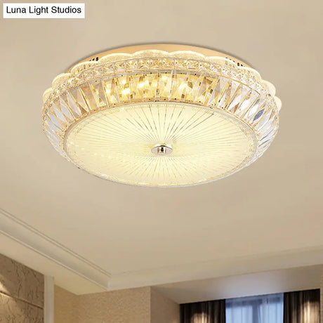 Contemporary Gold Led Flush Mount Light With Clear Crystal Blocks For Bedroom Ceiling