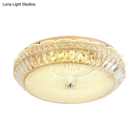 Contemporary Gold Led Flush Mount Light With Clear Crystal Blocks For Bedroom Ceiling
