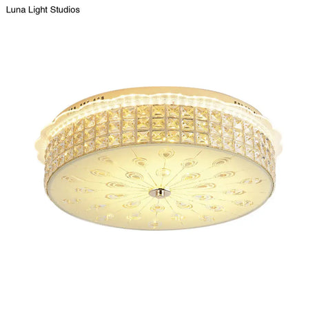 Contemporary Gold Led Flush Mount Light With Clear Crystal Blocks For Bedroom Ceiling