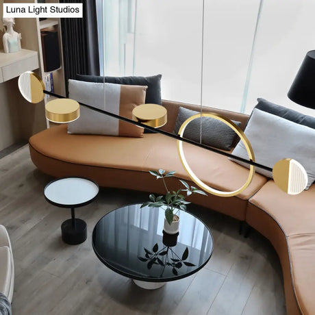 Contemporary Gold Led Pendant Light For Dining Room - Circle Metal Island Ceiling Lighting