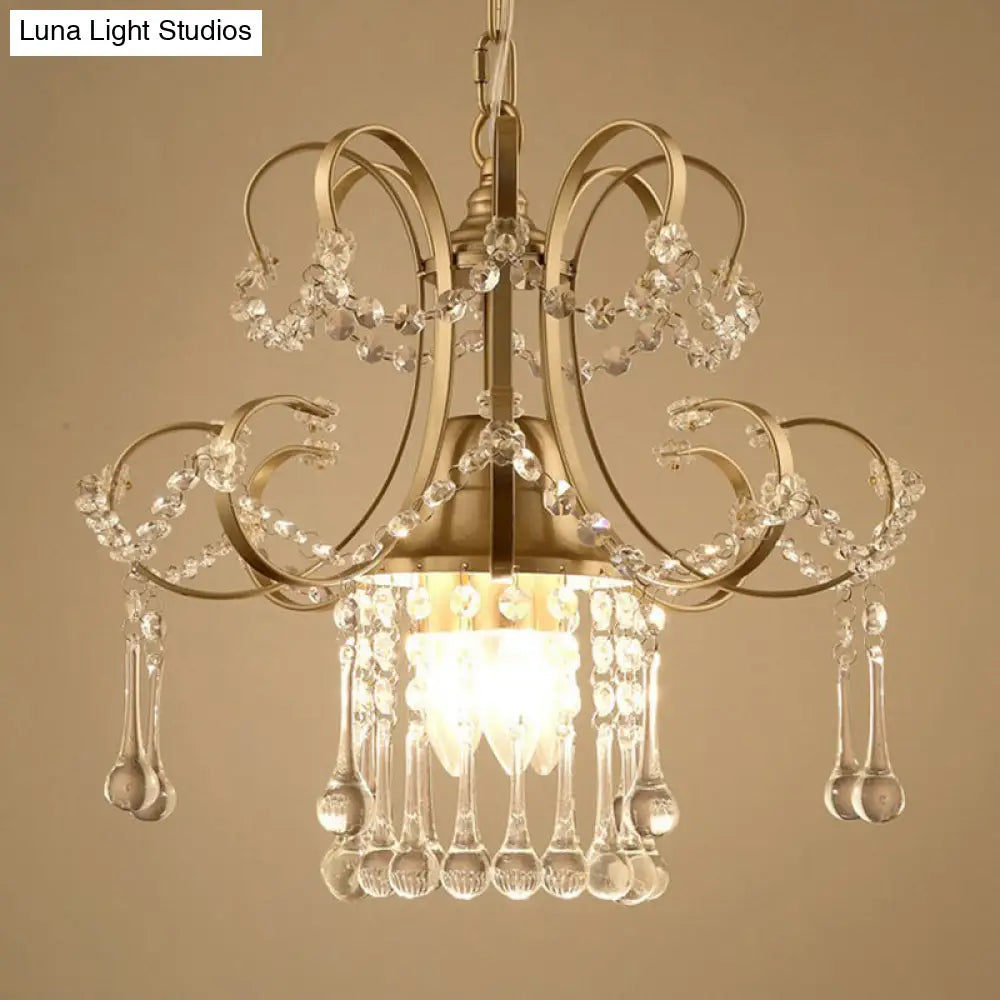 Contemporary Gold Metal Chandelier with Crystal Accent 3 Lights Ceiling Pendulum Lamp Gold
