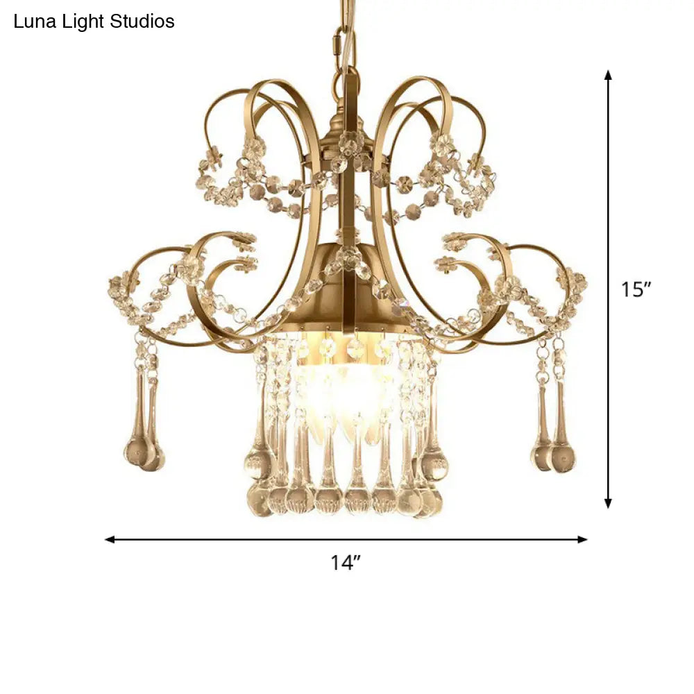 Contemporary Gold Metal Chandelier with Crystal Accent 3 Lights Ceiling Pendulum Lamp Gold