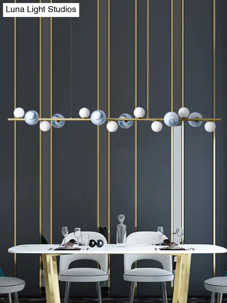 Contemporary Gold Metal Island Pendant Light With Glass Sphere For Dining Table