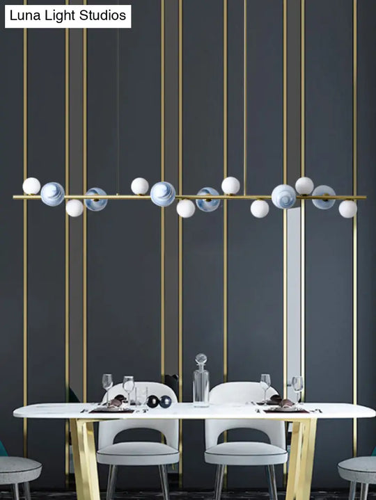 Contemporary Gold Metal Island Pendant Light With Glass Sphere For Dining Table