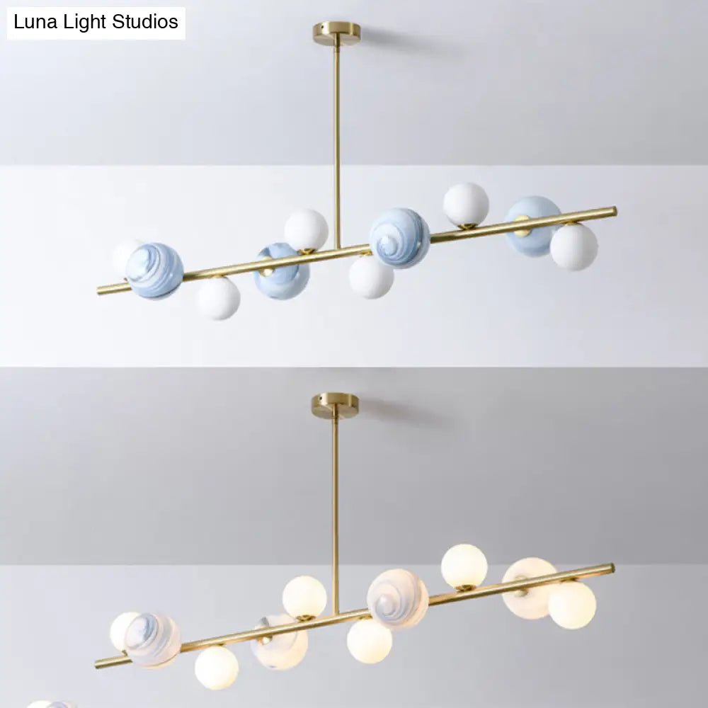 Contemporary Gold Metal Island Pendant Light With Glass Sphere For Dining Table