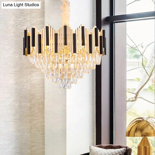 Contemporary Gold Multi Layer Ceiling Pendant Light With Crystal Prism - 6/10 Heads