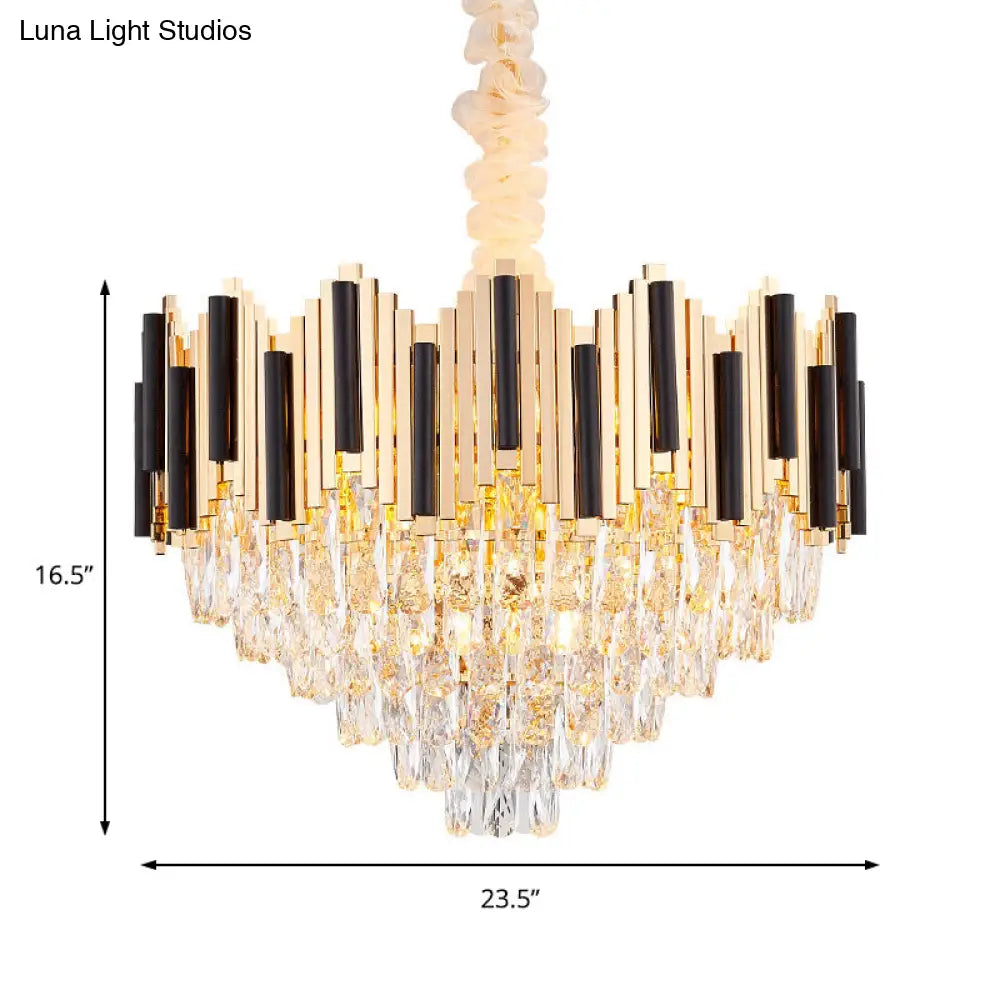 Contemporary Gold Multi Layer Pendant Light With Crystal Prism - 6/10 Heads
