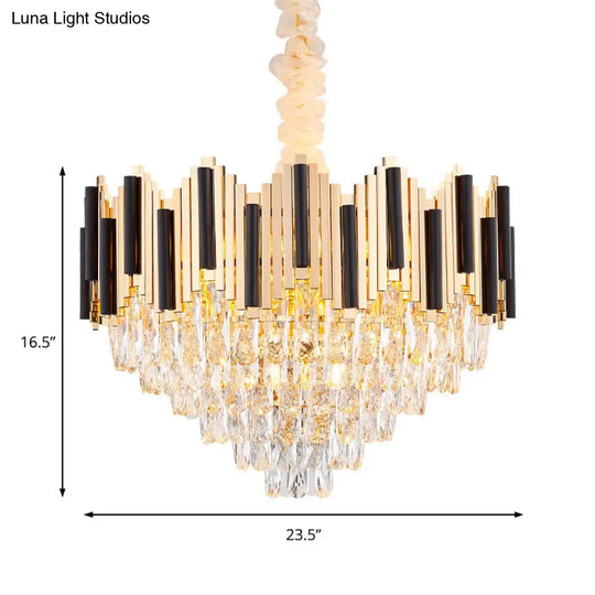 Contemporary Gold Multi Layer Pendant Light With Crystal Prism - 6/10 Heads