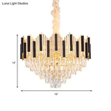 Contemporary Gold Multi Layer Ceiling Pendant Light With Crystal Prism - 6/10 Heads