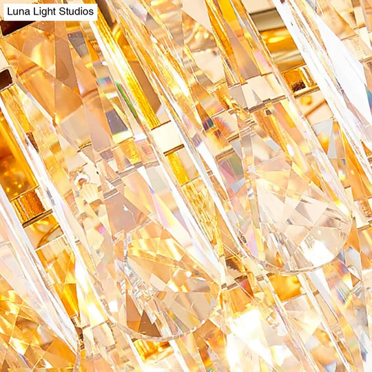 Contemporary Gold Multi Layer Pendant Light With Crystal Prism - 6/10 Heads