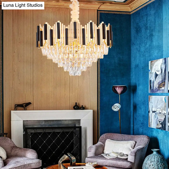 Contemporary Gold Multi Layer Pendant Light With Crystal Prism - 6/10 Heads 10 /