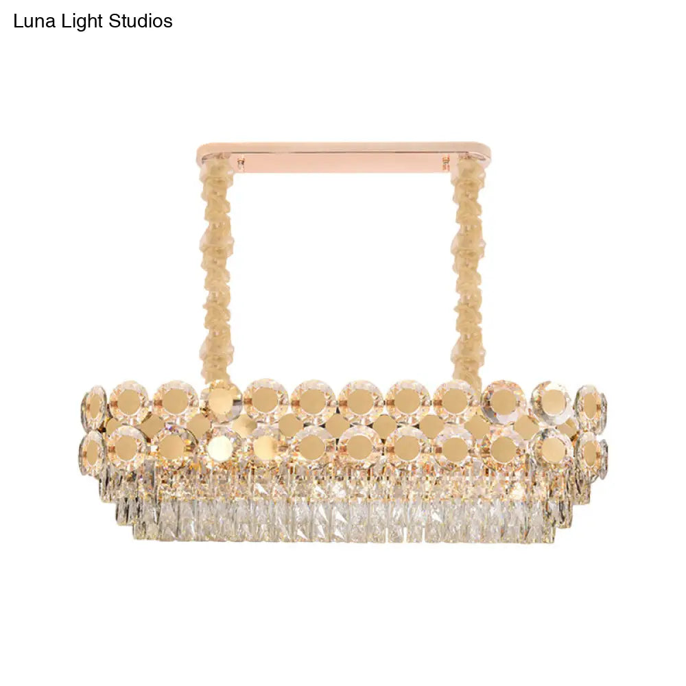 Contemporary Gold Oval Crystal Island Pendant With 12 Bulbs Elegant Dining Hall Lighting
