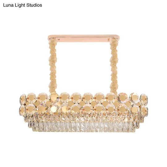 Contemporary Gold Oval Crystal Island Pendant With 12 Bulbs Elegant Dining Hall Lighting