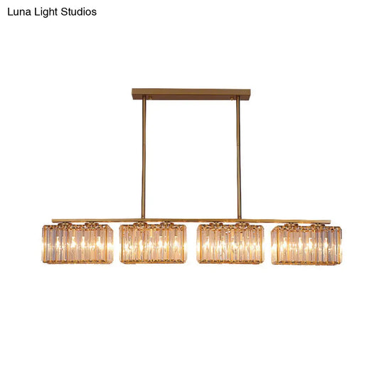 Contemporary Gold Pendant Lighting For Dining Room - Metal Linear Island Lamp With Clear Cuboid
