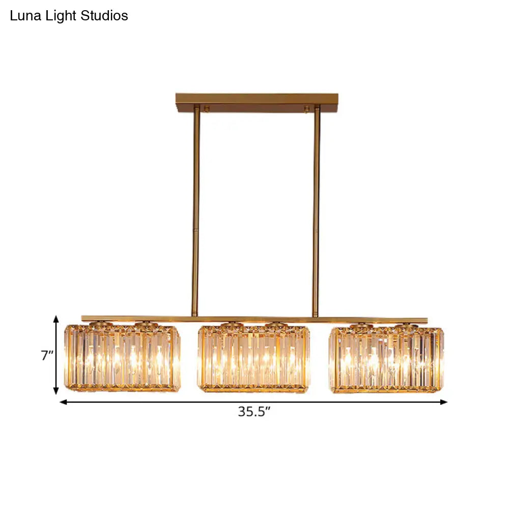 Contemporary Gold Pendant Lighting For Dining Room - Metal Linear Island Lamp With Clear Cuboid