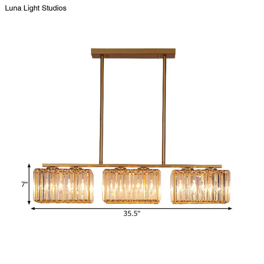 Contemporary Gold Pendant Lighting For Dining Room - Metal Linear Island Lamp With Clear Cuboid
