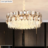 Contemporary Gold Plated K9 Crystal Chandelier For Living Room - Dark Tan Geometric Design