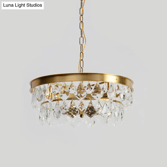 Contemporary Gold Ring Chandelier With Rhombic Crystals - 4 Bulbs Elegant Suspension Lighting