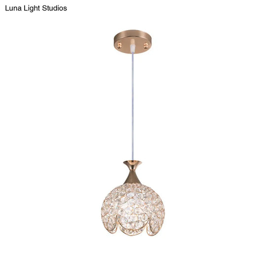 Contemporary Clear Crystal Pendant Light With Gold Ruffled Edge - 1 Dome Suspension Lamp (8/10/12 W)