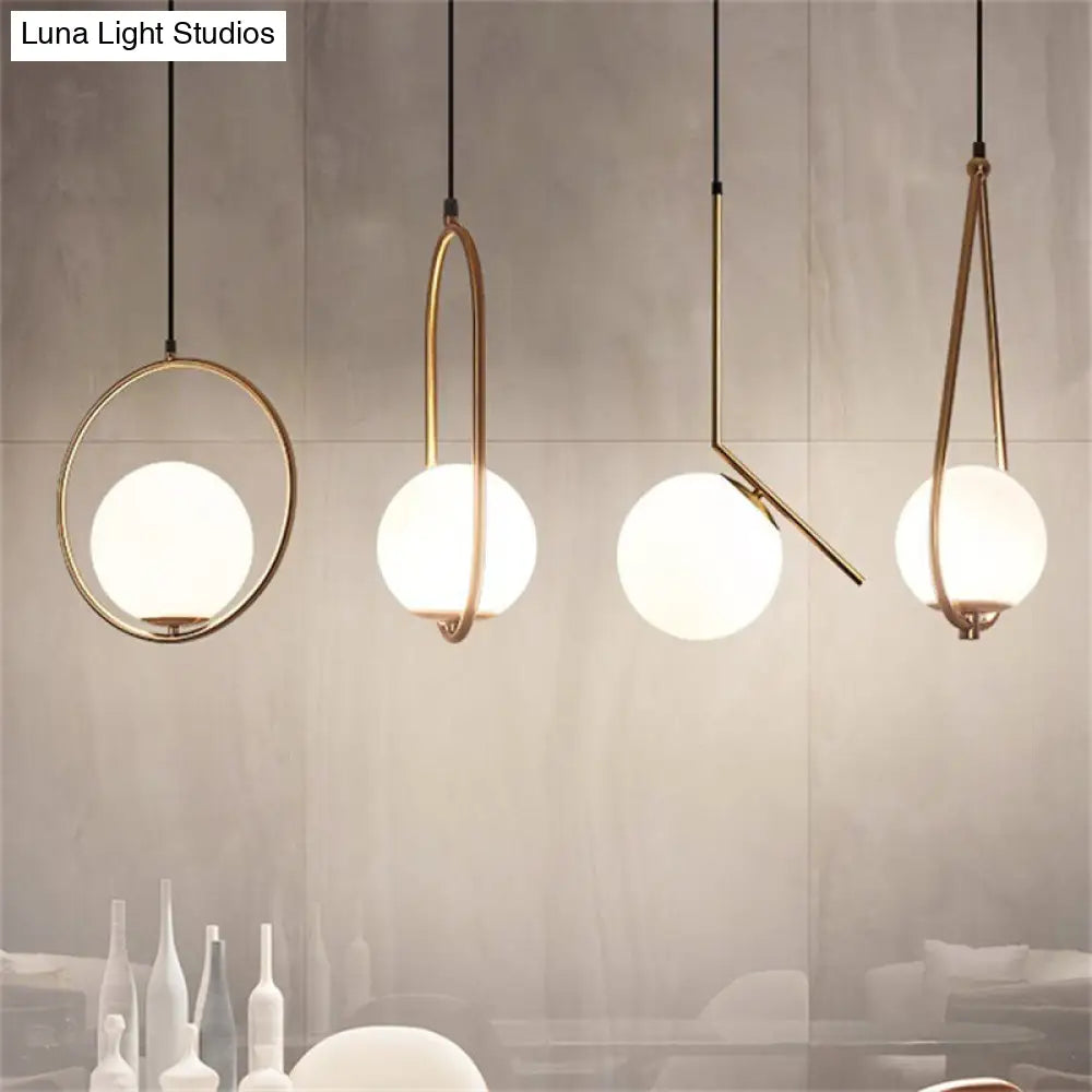 Contemporary Gold Sphere Drop Lamp With Cream Glass Shade - Ideal Ceiling Light For Bedroom