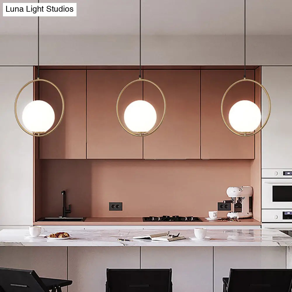 Contemporary Gold Sphere Drop Lamp With Cream Glass Shade - Ideal Ceiling Light For Bedroom