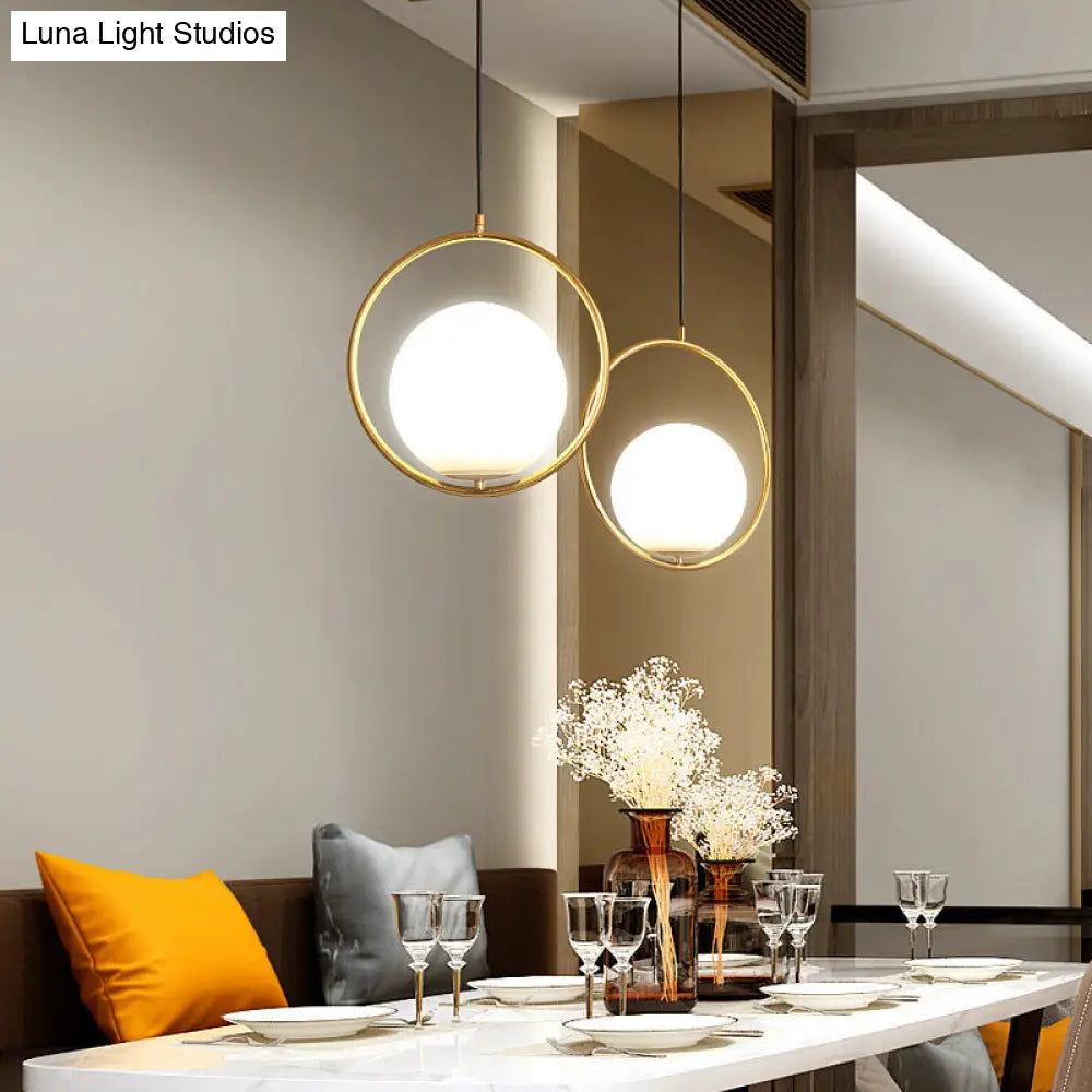 Contemporary Gold Sphere Drop Lamp With Cream Glass Shade - Ideal Ceiling Light For Bedroom / Small