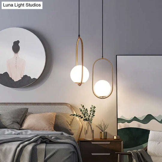 Contemporary Gold Sphere Drop Lamp With Cream Glass Shade - Ideal Ceiling Light For Bedroom / Small